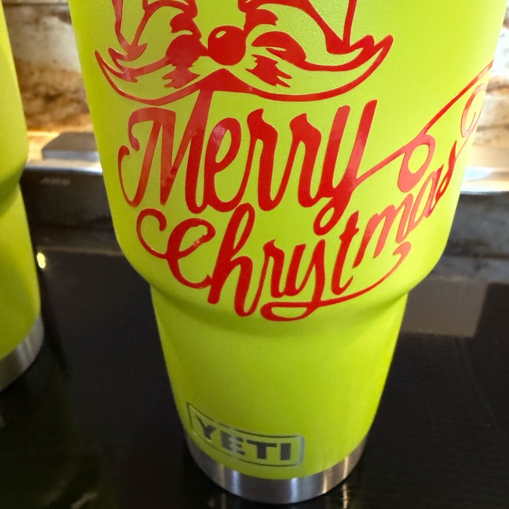 Yeti Festive Yellow Tumbler with Red Design